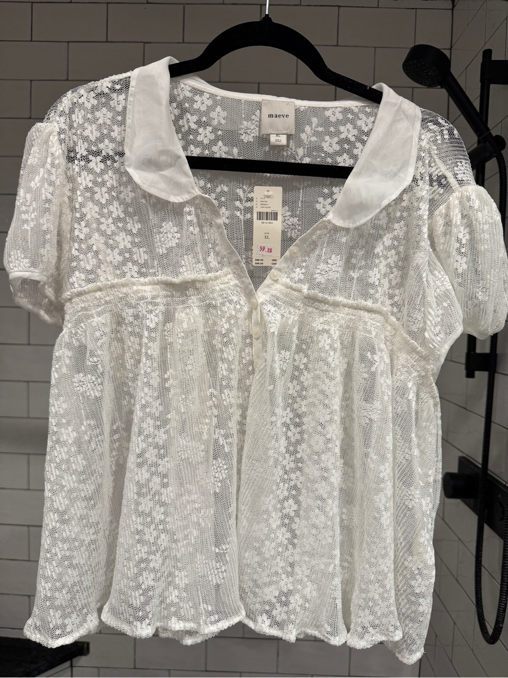 Maeve Ivory Floral Lace Button-Front Blouse